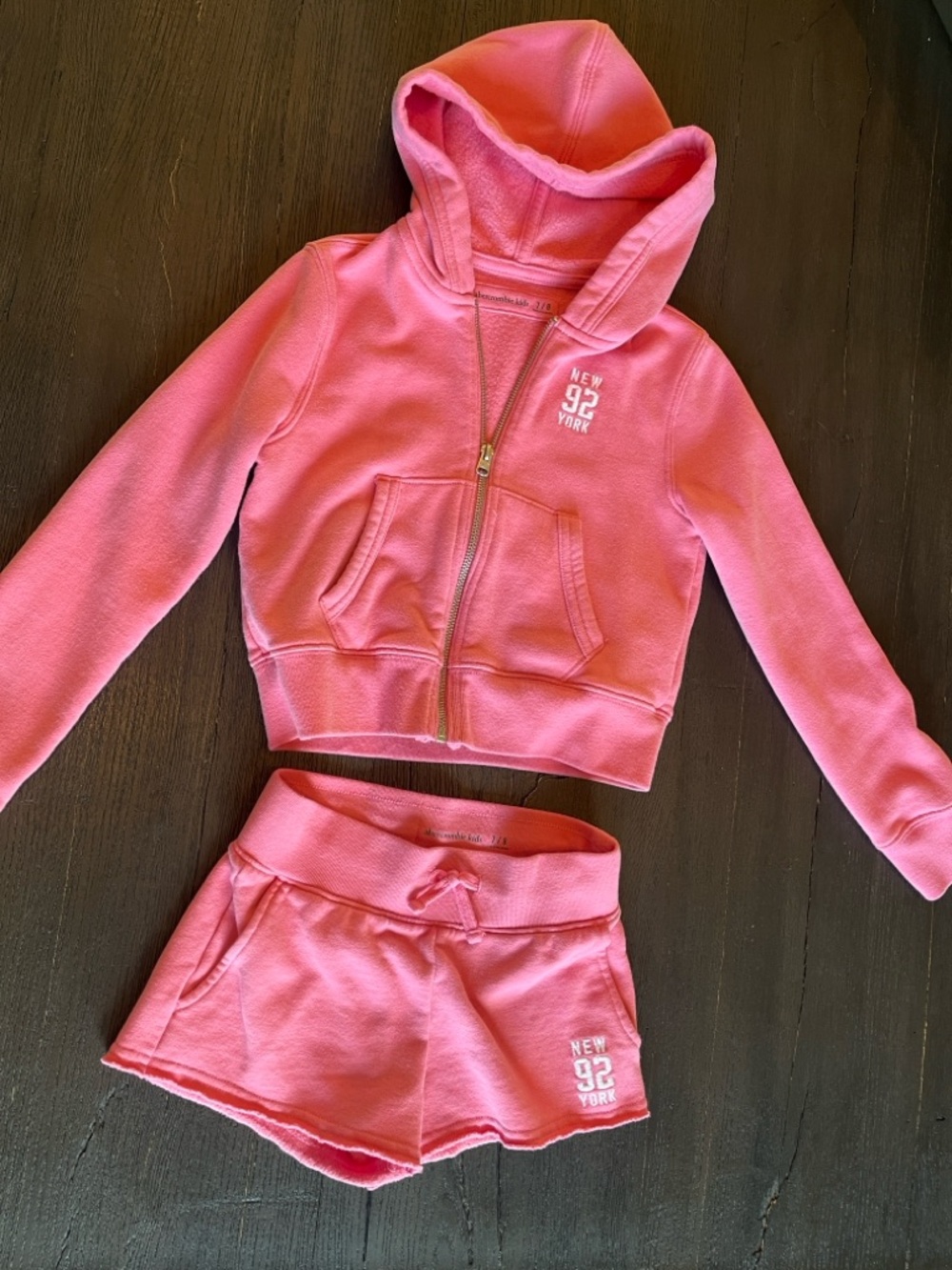 abercrombie kids Pink zip up hoodie and shorts